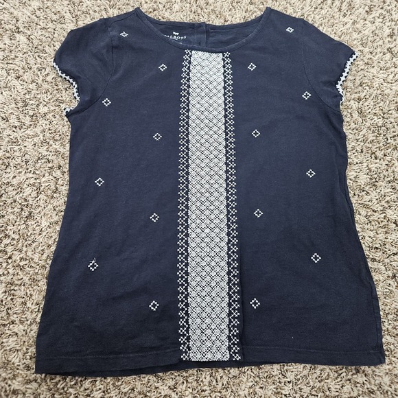 Talbots 100% Cotton Navy White Embroidered & Paisley Top Medium Petite Bundle - Picture 2 of 14